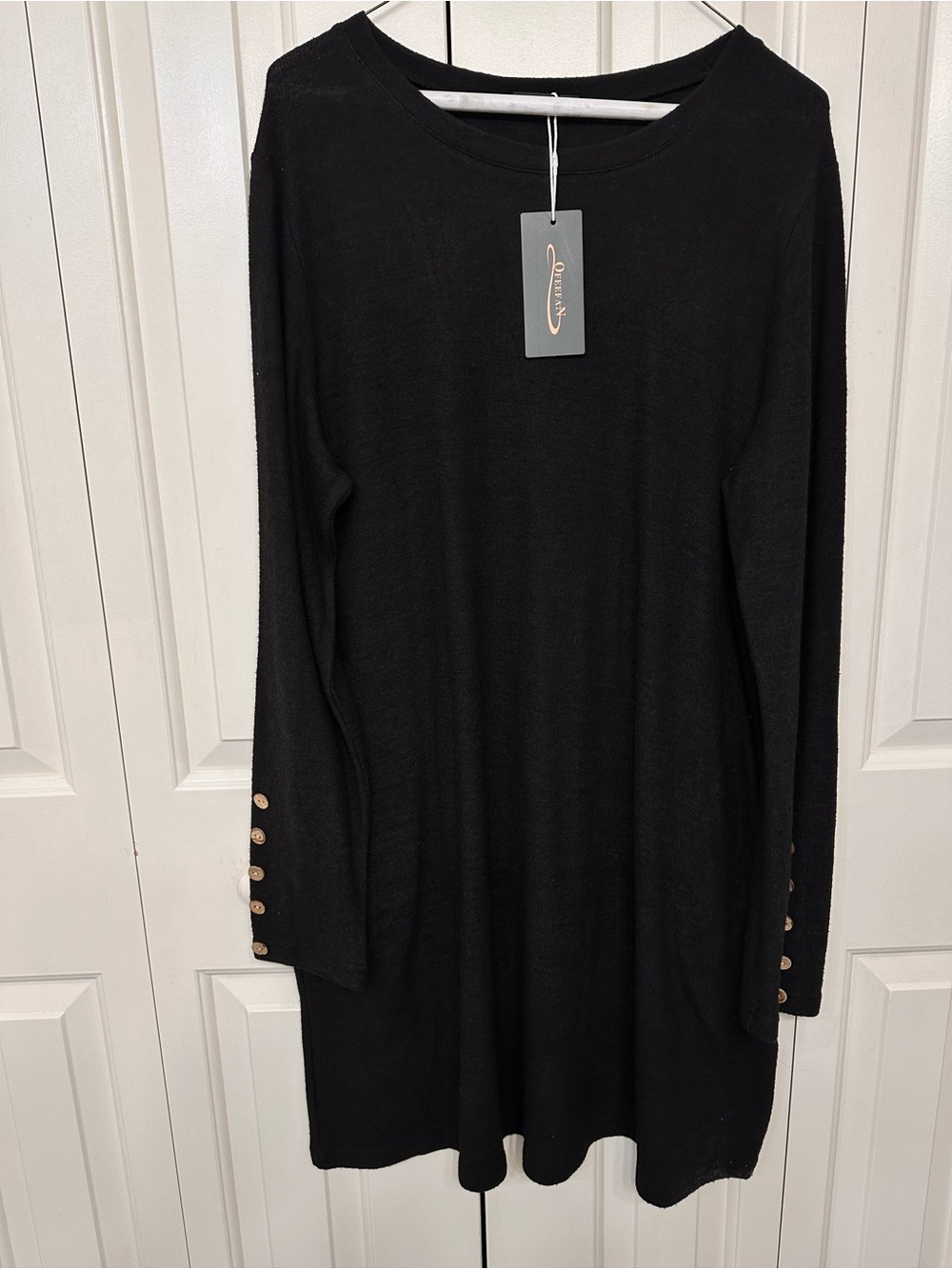 Black/grey Long Sleeve Knit Dress with Button Cuff